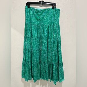Lauren Ralph Lauren Maxi Skirt L Large Green Floral Paisley Tiered Layered Voile